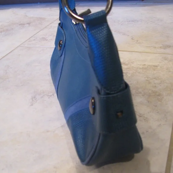 Vintage Y2K Crescent Underarm Shoulder Bag Purse Baguette Blue Small - Picture 11 of 11